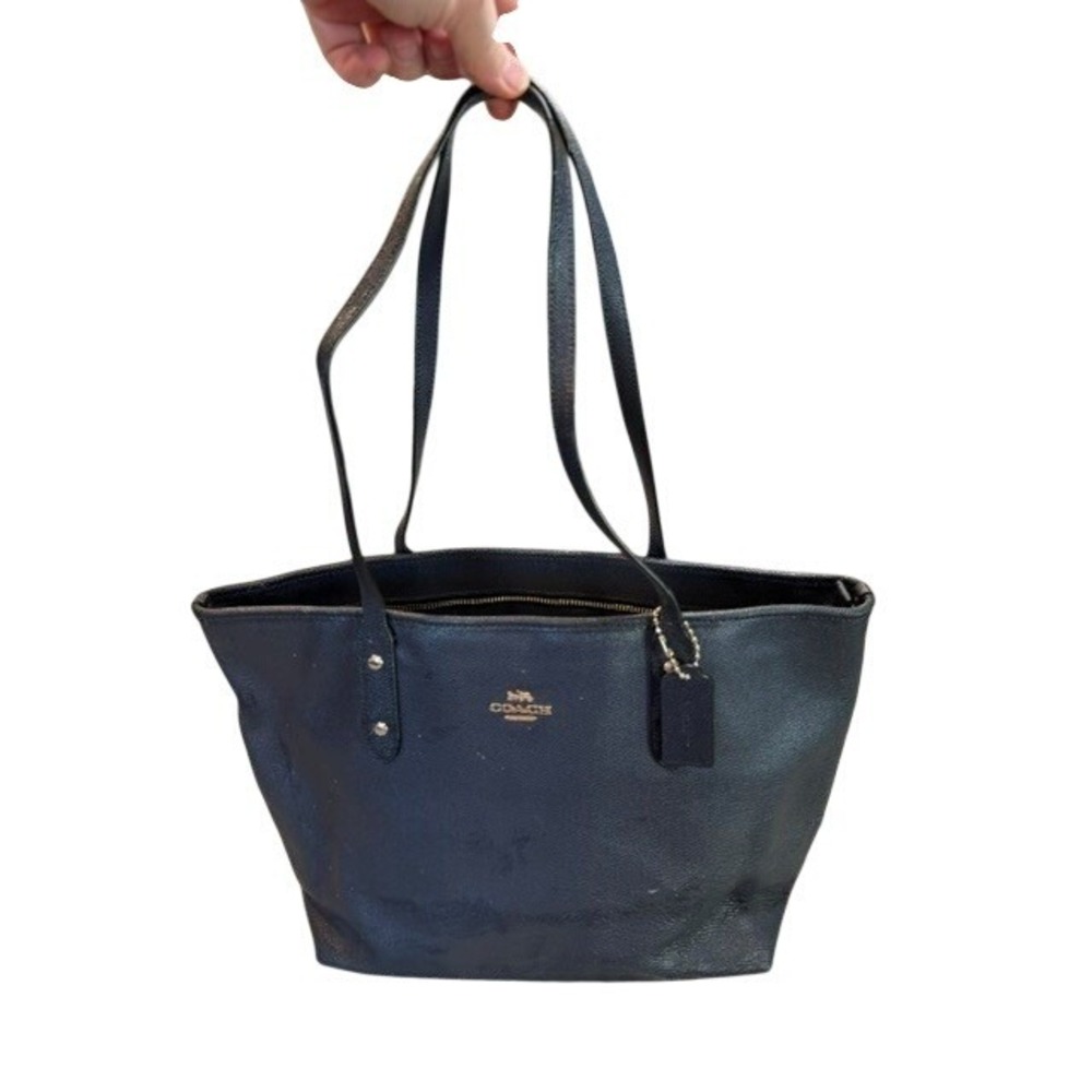 Coach F58846 Navy Crossgrain Leather City Zip Tote Shoulder Bag Gold Hardware